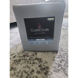 Cuddl Duds Heavyweight Flannel KING 100% Brushed Cotton Sheet Set Grey Heather